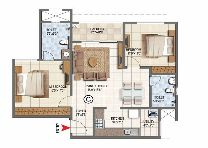 Prestige Autumn Leaves 1 BHK Floor Plan